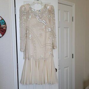 Vintage Swee Lo Cream Silk Slip with Beaded Tunic Mother of the Bride Dress